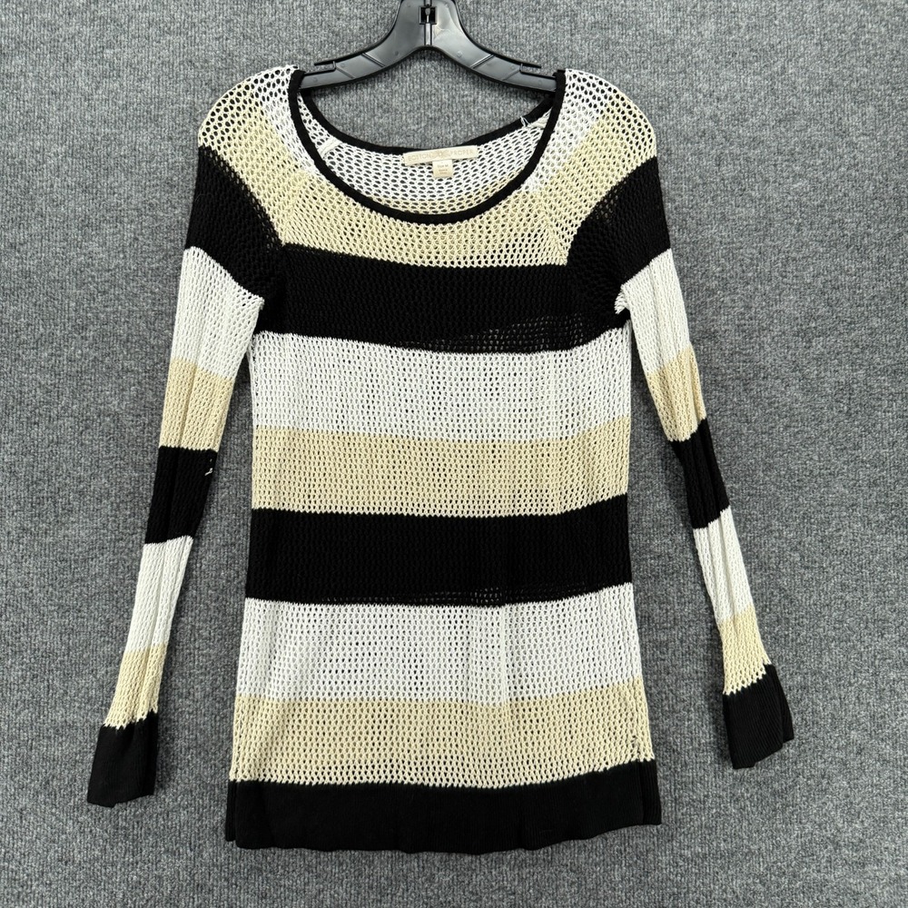 Boston‎ Proper Blouse Top Womens M Beige Crochet Round Neck Boho Hippie 90s Y2K